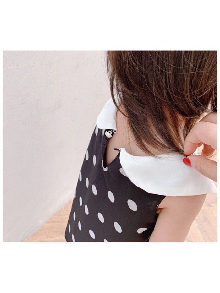 girls' summer dress new baby collar wave point Korean children's short sleeve dress girl baby princess skirt 
