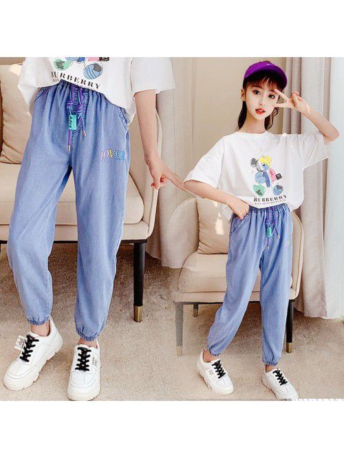 Girls' Tencel jeans summer ultra thin childre...