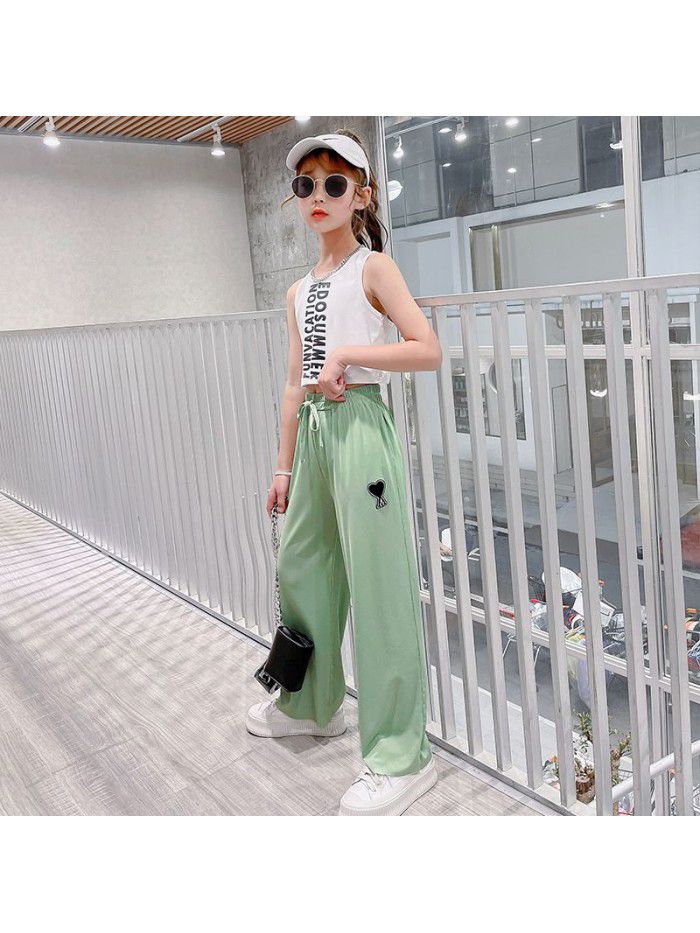 Girls' summer wear thin ice silk wide leg pant 