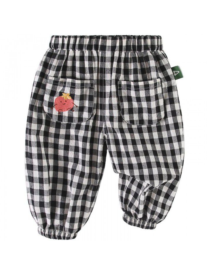 Amila children's pants baby Plaid casual pants thin spring and autumn children's slacks 