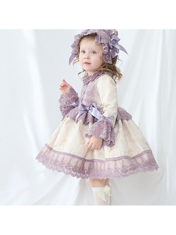 Girl's spring European and American children's dress new girl's dress bow children's Spanish palace Princess Dress 