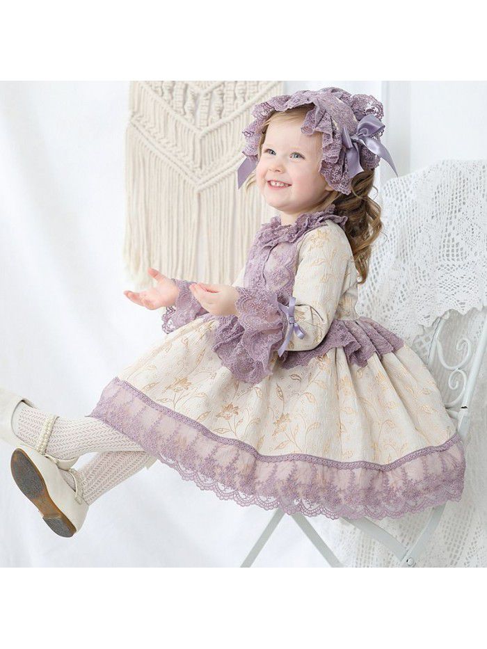 Girl's spring European and American children's dress new girl's dress bow children's Spanish palace Princess Dress 