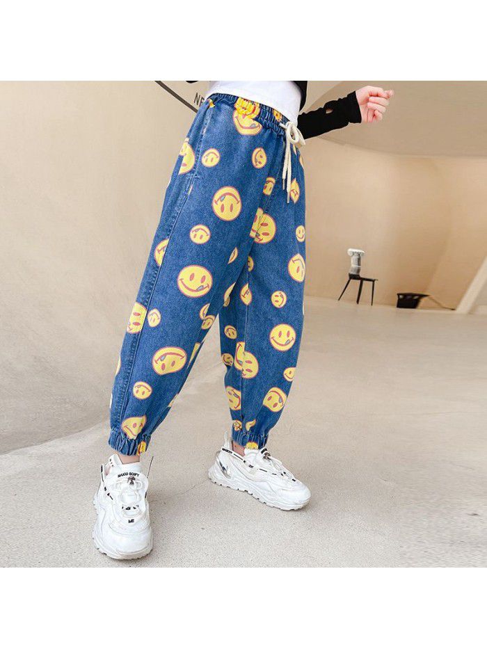 Girls' pants  new children's jeans spring and autumn loose fried street fashion 