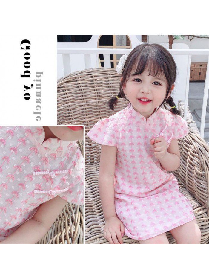 Children's cheongsam summer thin girl's cheongsam skirt baby girl dress foreign style little girl princess skirt Chinese style 