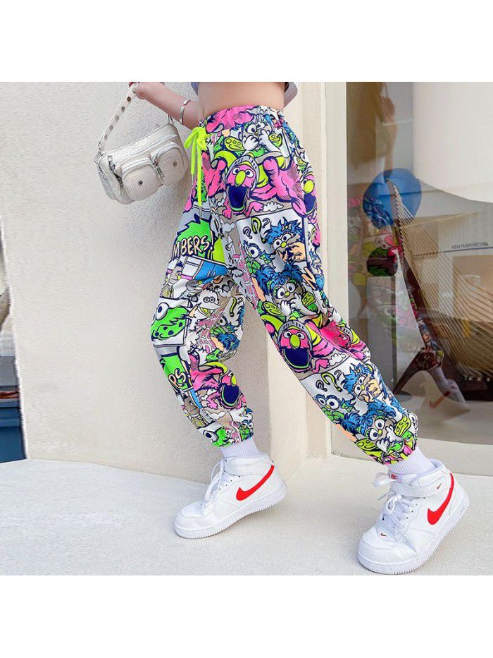 Girls' thin sports pants summer pants foreign style leisure pants loose knickerbockers children's anti mosquito pants summer 