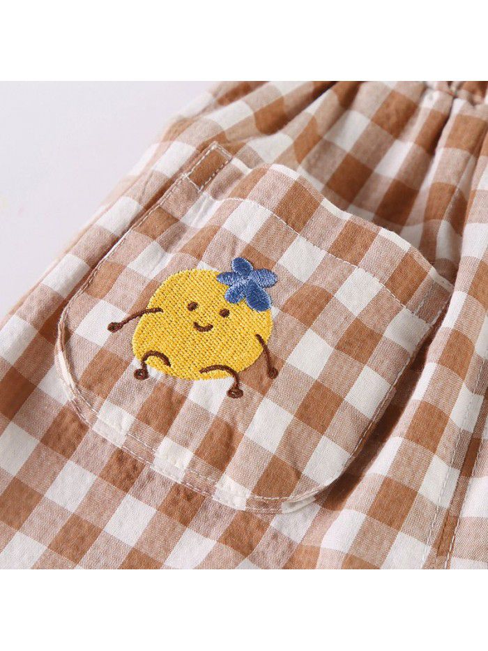 Amila children's pants baby Plaid casual pants thin spring and autumn children's slacks 