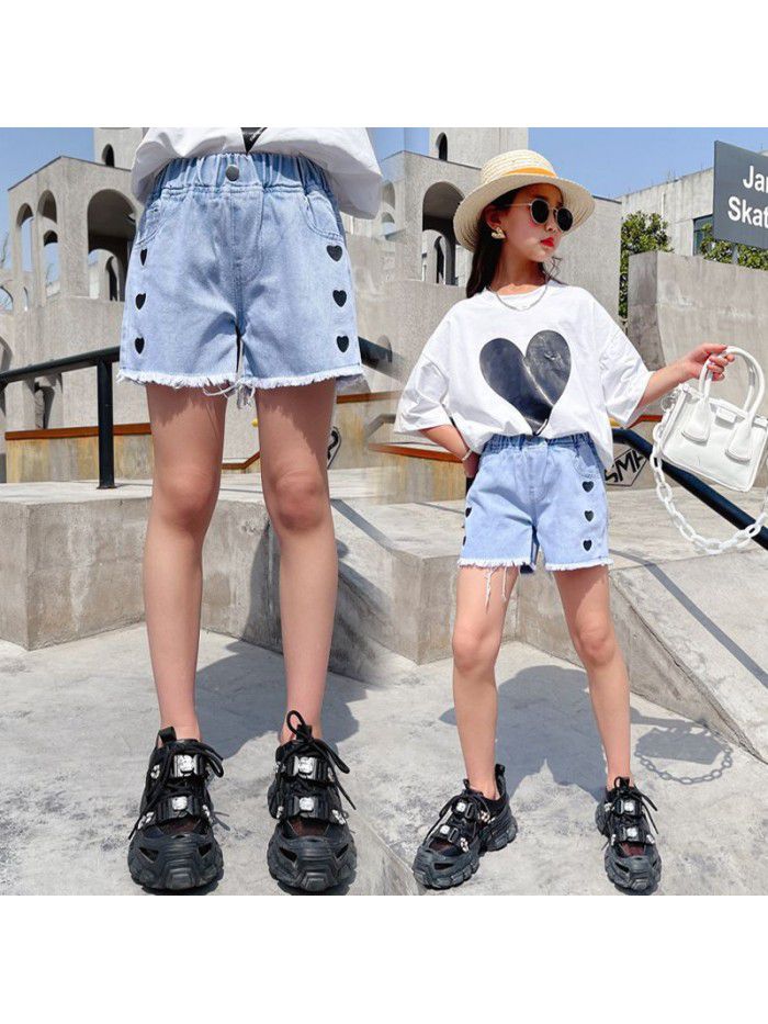 Girls' summer wear  new pants middle school children's summer fashion net red girl's foreign style summer Jeans Shorts 