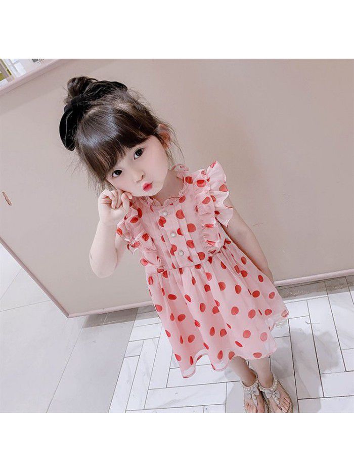 Girls' summer dress children's fashion wave dot skirt fashion baby Lace Chiffon Skirt Girl's net red princess skirt 