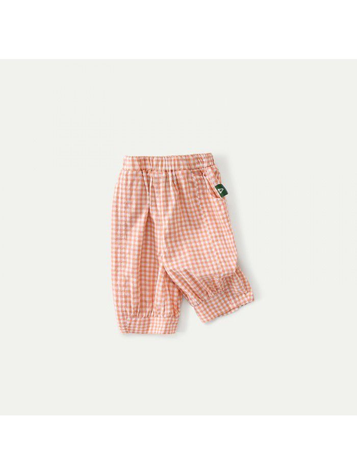Amila Amila children's wear children's Pants Girls mosquito pants summer breathable Harem Pants Plaid Capri Pants 