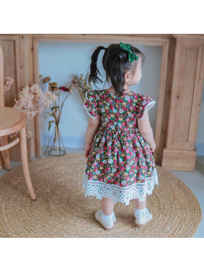 Broken flower children's skirt  summer European and American children's dress rural sleeveless princess skirt wholesale custom children's wear 