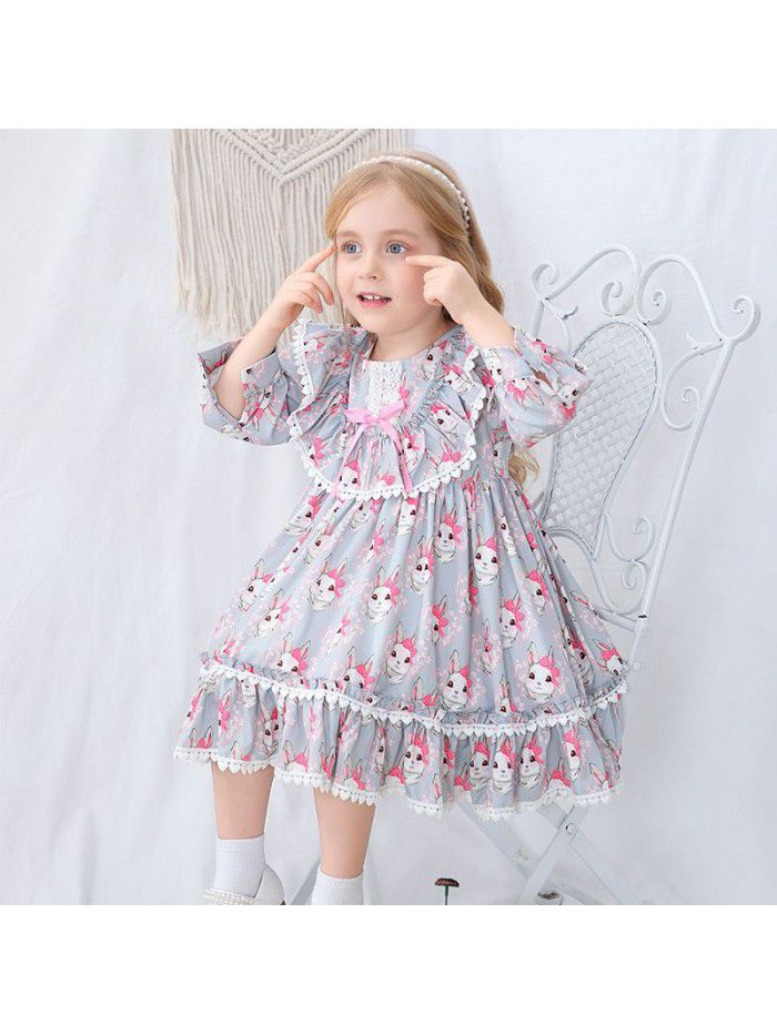 Girls' spring Spanish children's dress cartoon Printed Dress European and American children's skirt Lolita princess skirt 