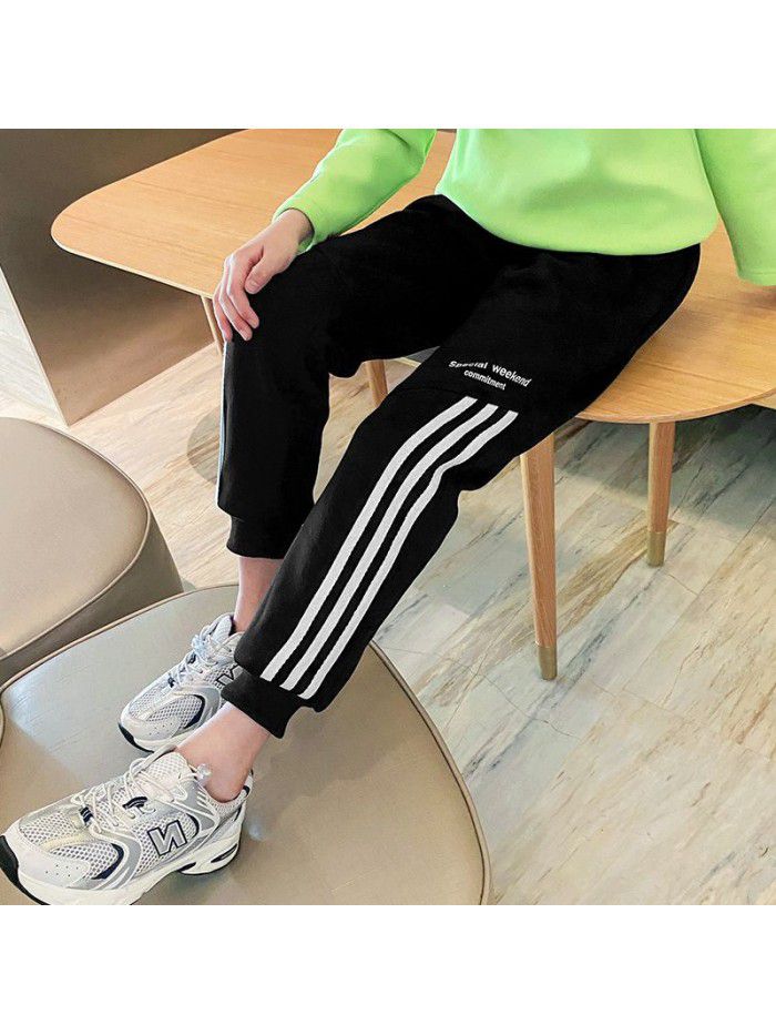 Girls' Plush pants children's men's autumn and winter three-layer Plush leisure sports warm trousers 