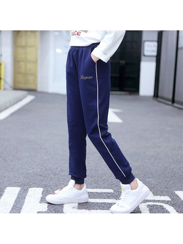 Children's clothing girls' pants spring clothing children's sports pants loose middle school children's casual pants pure cotton spring and autumn girls' pants 