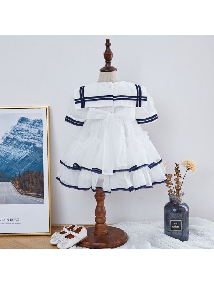 summer new girl's Princess Dress Navy Dress children's dress foreign style Organza children's pompous skirt 