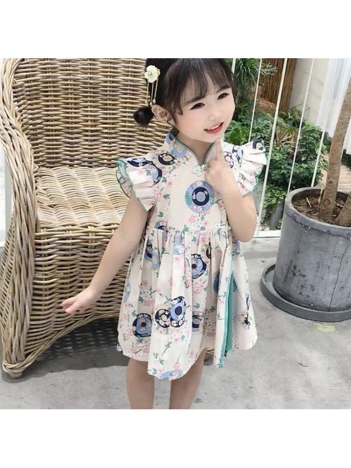 Girls' cheongsam dress  new baby's national style Hanfu children's Chinese style retro summer dress princess skirt 