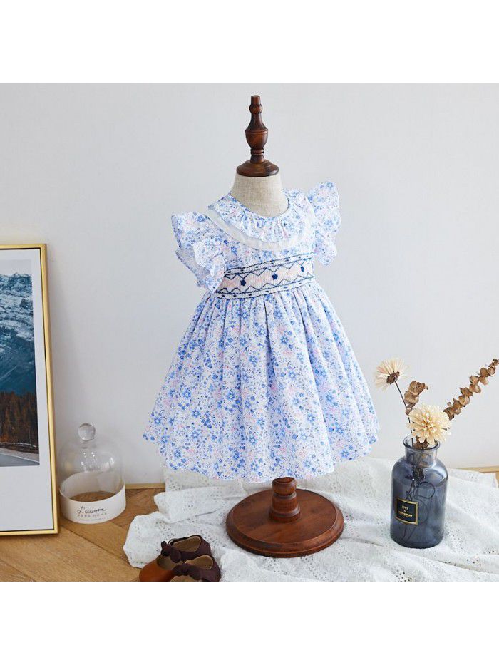 Girls' floral dress children's flying sleeve princess skirt 