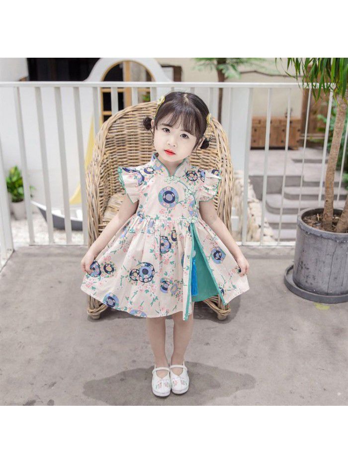 Girls' cheongsam dress  new baby's national style Hanfu children's Chinese style retro summer dress princess skirt 