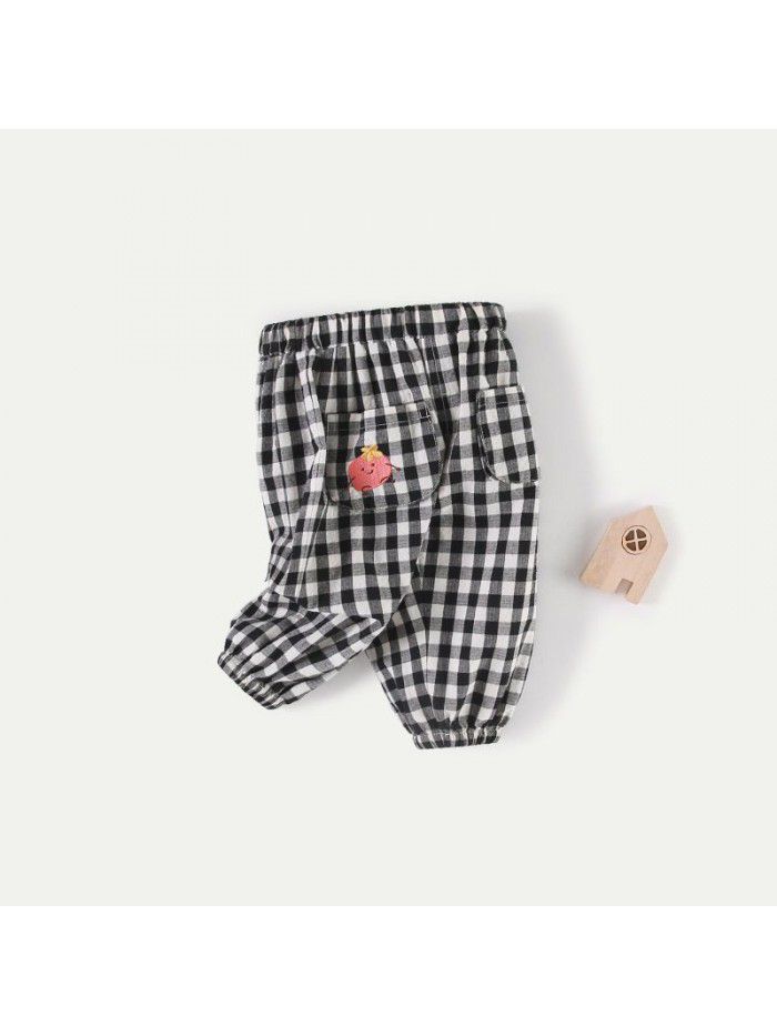 Amila children's pants baby Plaid casual pants thin spring and autumn children's slacks 