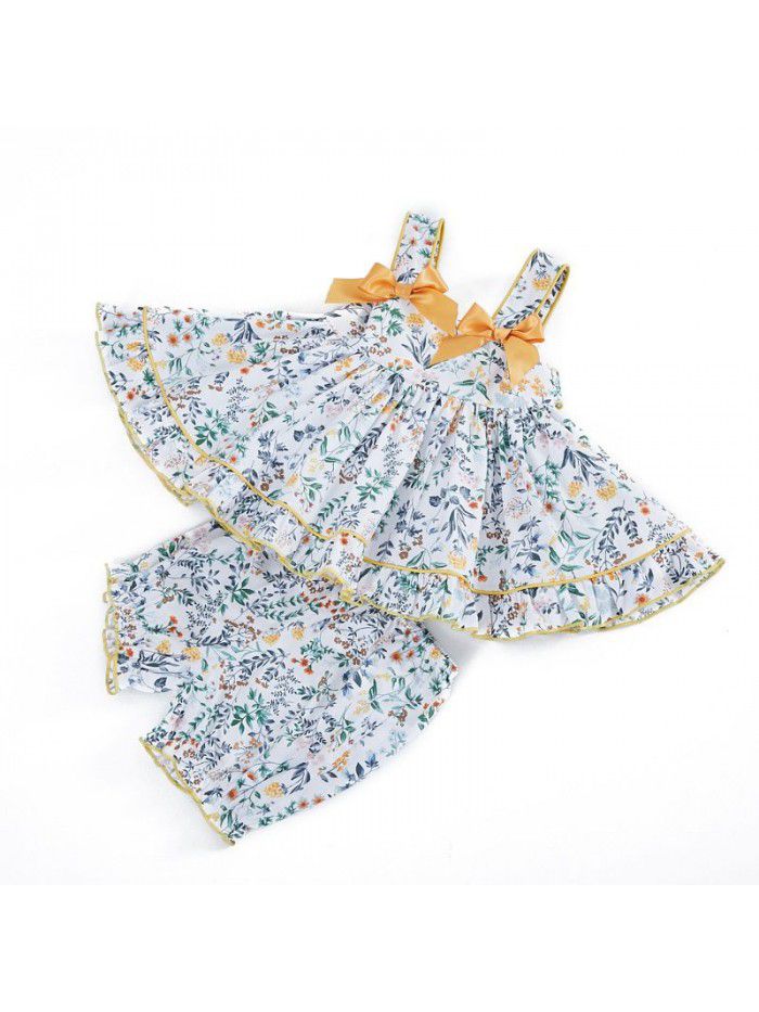 Printed strap skirt Spanish court style set cake skirt two piece children's dress high end customization 