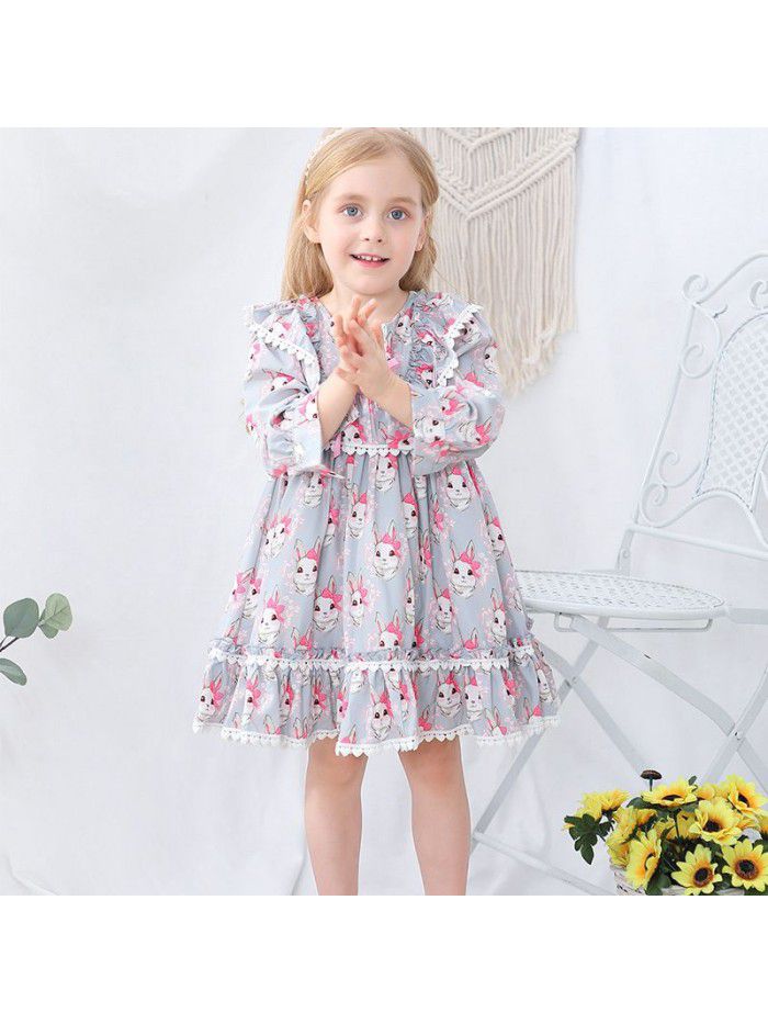 Girls' spring Spanish children's dress cartoon Printed Dress European and American children's skirt Lolita princess skirt 