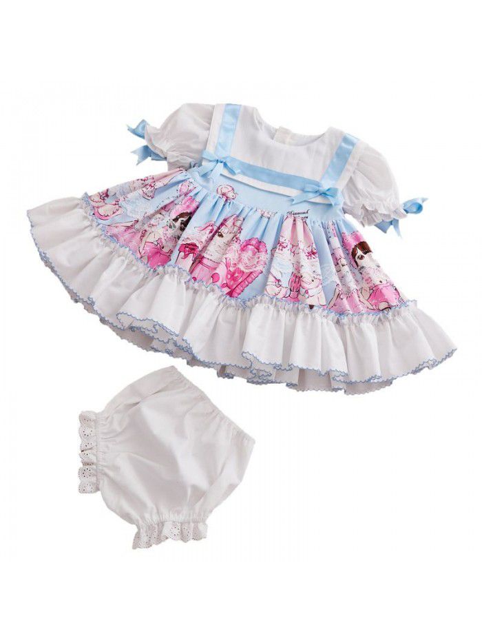 [factory]  summer girl's dress girl's skirt Lapel cartoon European and American children's skirt Spanish princess skirt 