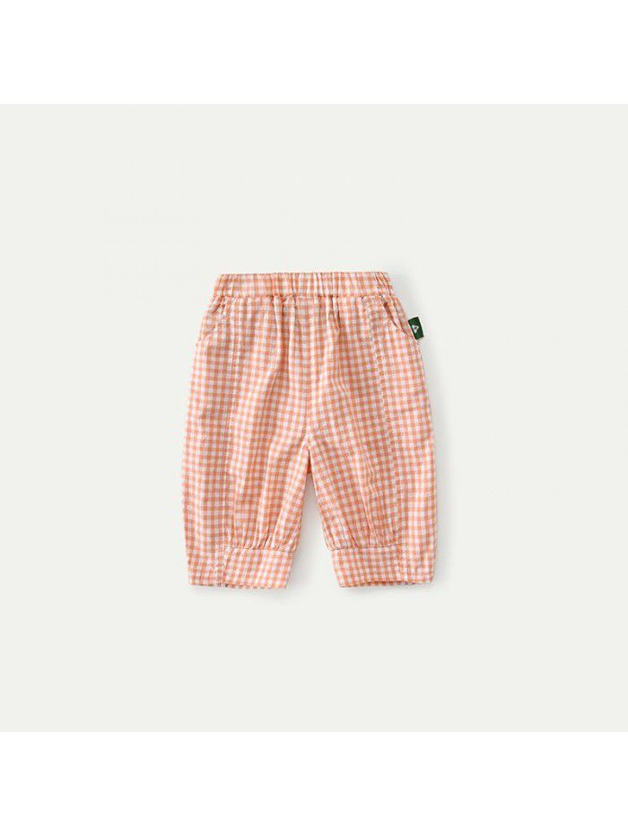 Amila Amila children's wear children's Pants Girls mosquito pants summer breathable Harem Pants Plaid Capri Pants 