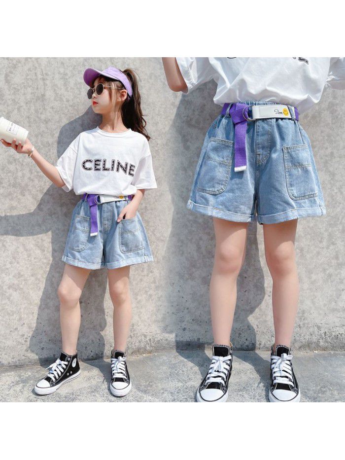 Fashion girl's shorts  new foreign style middle school children's hot pants thin children's pants jeans summer wear 