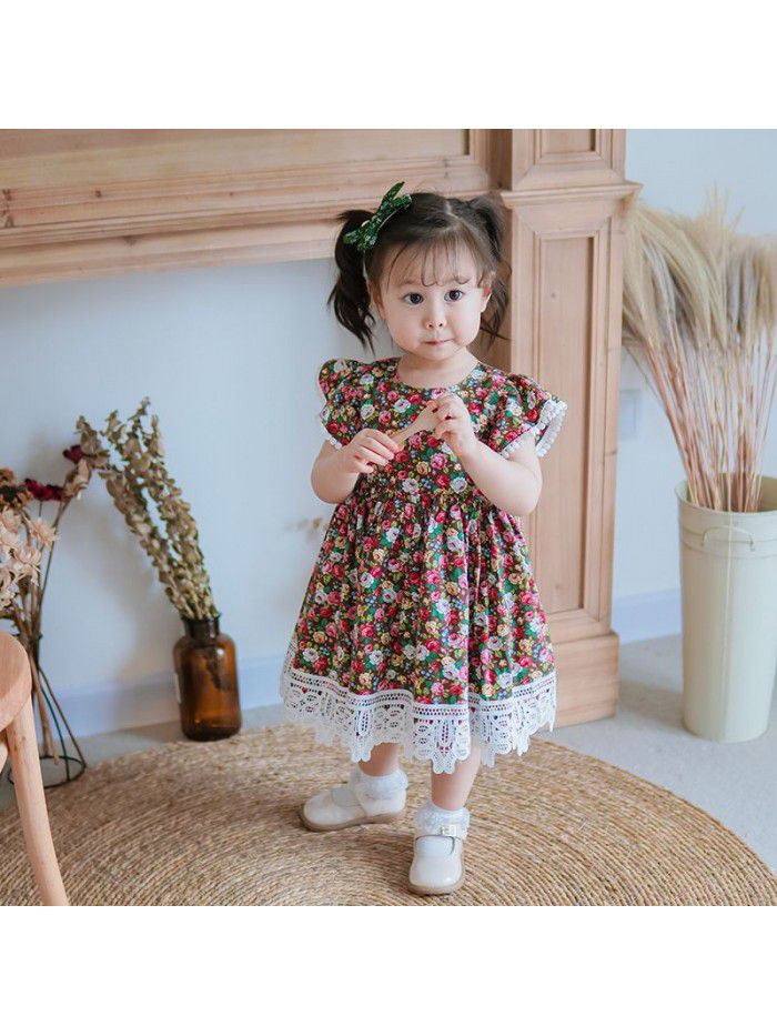 Broken flower children's skirt  summer European and American children's dress rural sleeveless princess skirt wholesale custom children's wear 