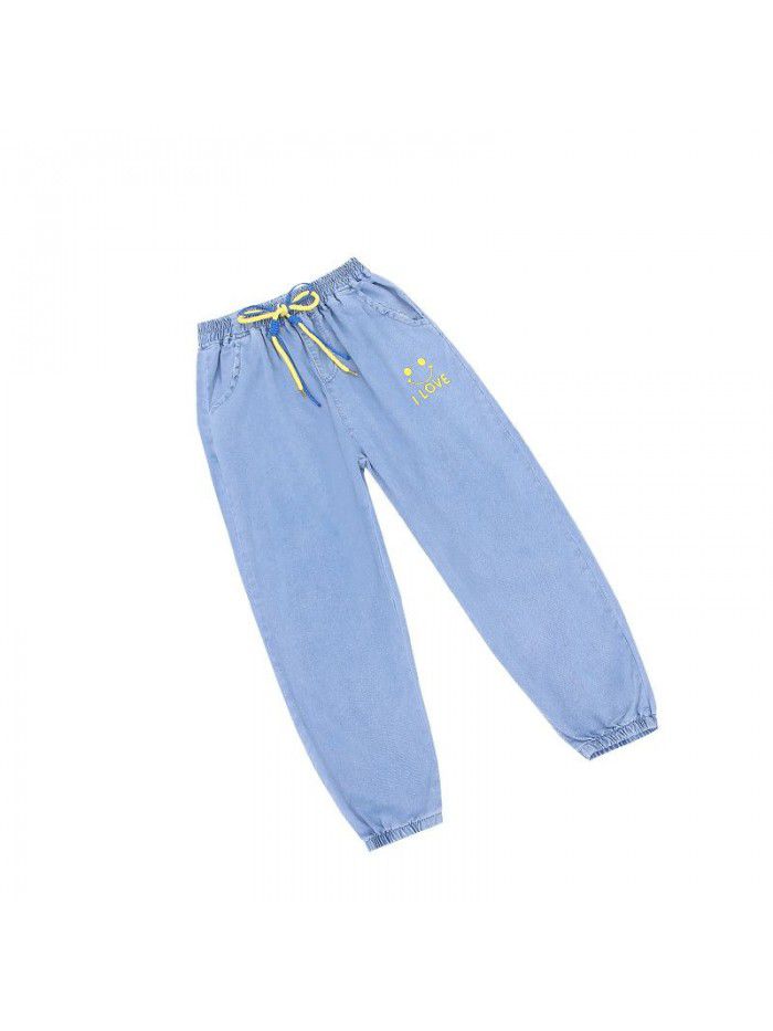 Girls' Tencel jeans summer children's thin loose anti mosquito pants 