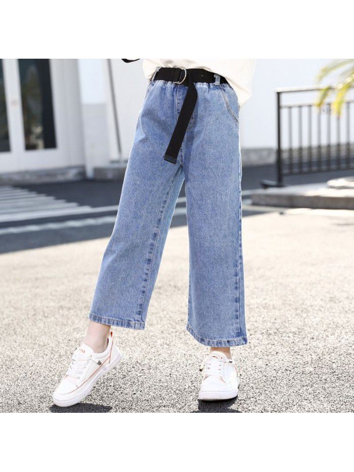 Girls' jeans wide leg pants Korean version  new Zhongda children's spring and autumn wear loose casual pants children's pants 
