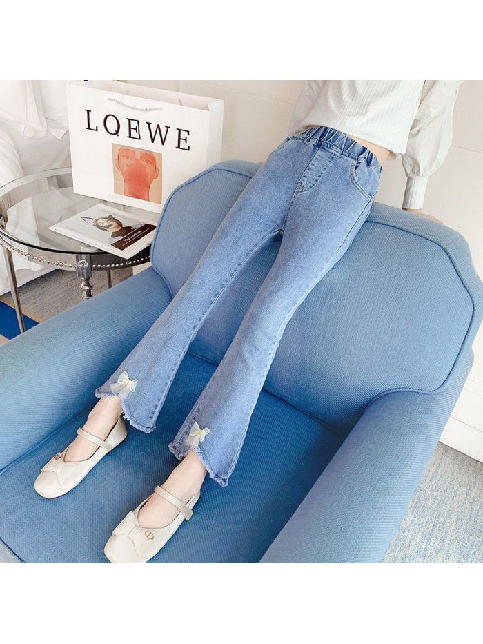 Girls' jeans  spring dress new style flared pants spring and autumn elastic pants for little girls 