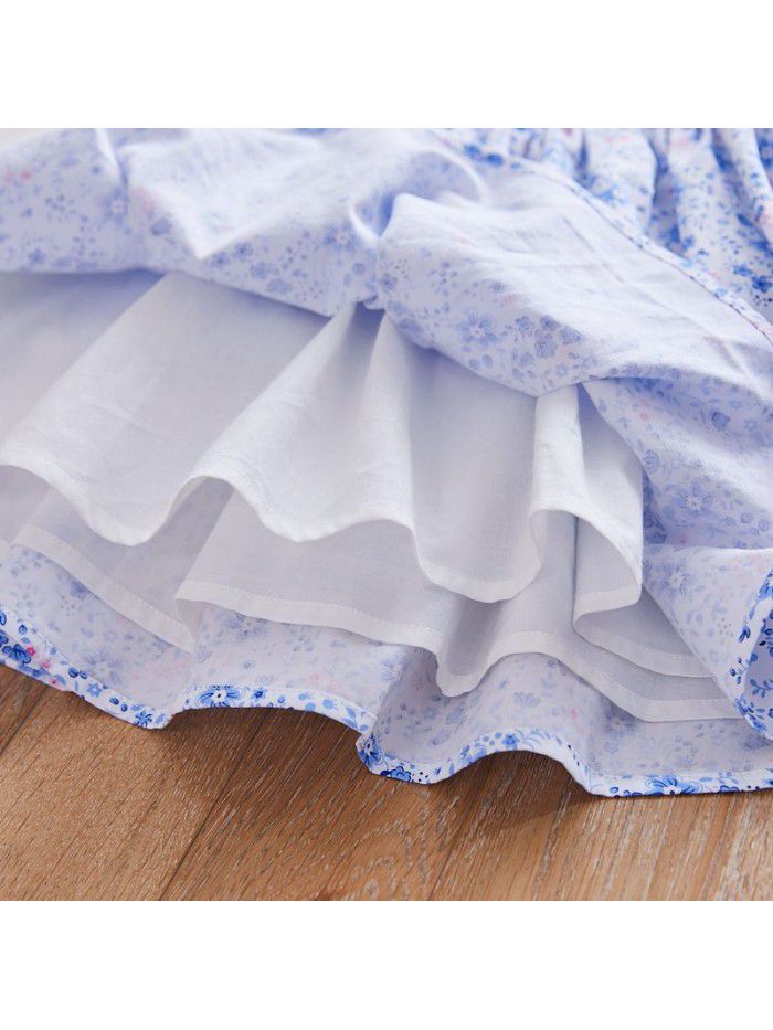 Girls' floral dress children's flying sleeve princess skirt 