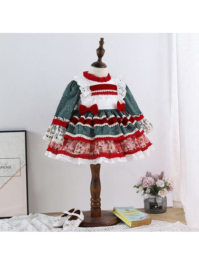 Spanish princess skirt Lolita Plush children's dress pompous skirt printed Lolita girls' new year dress 