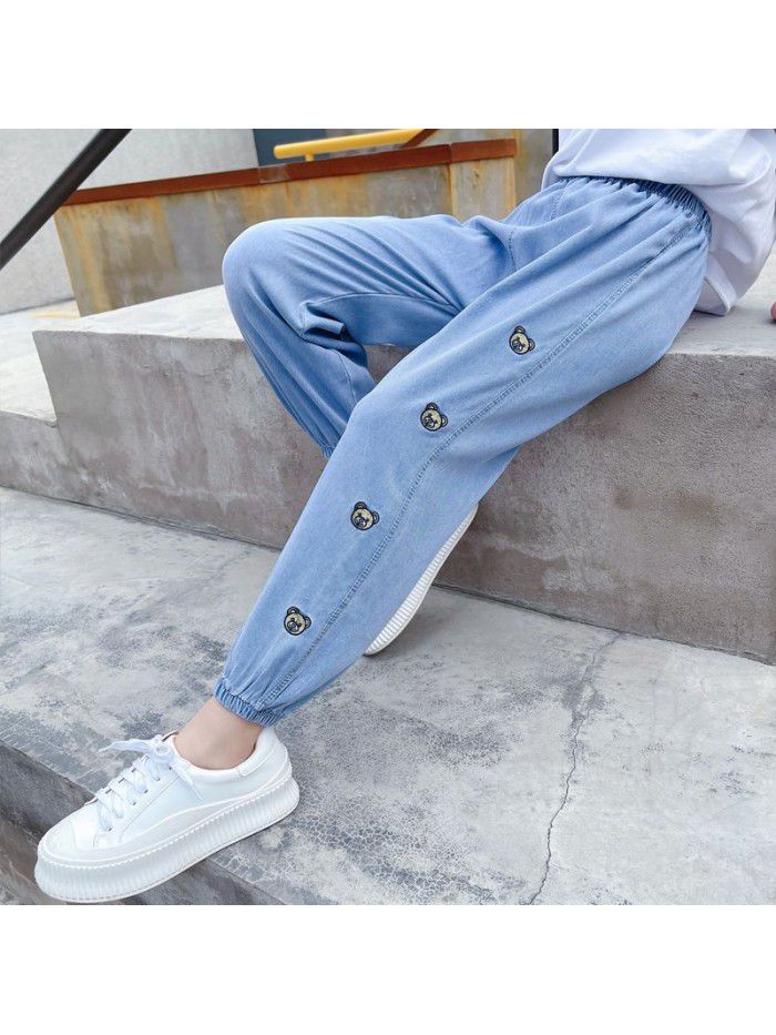 Girls' anti mosquito pants summer foreign style thin  new Zhongda children's Tencel baby pants summer children's pants 
