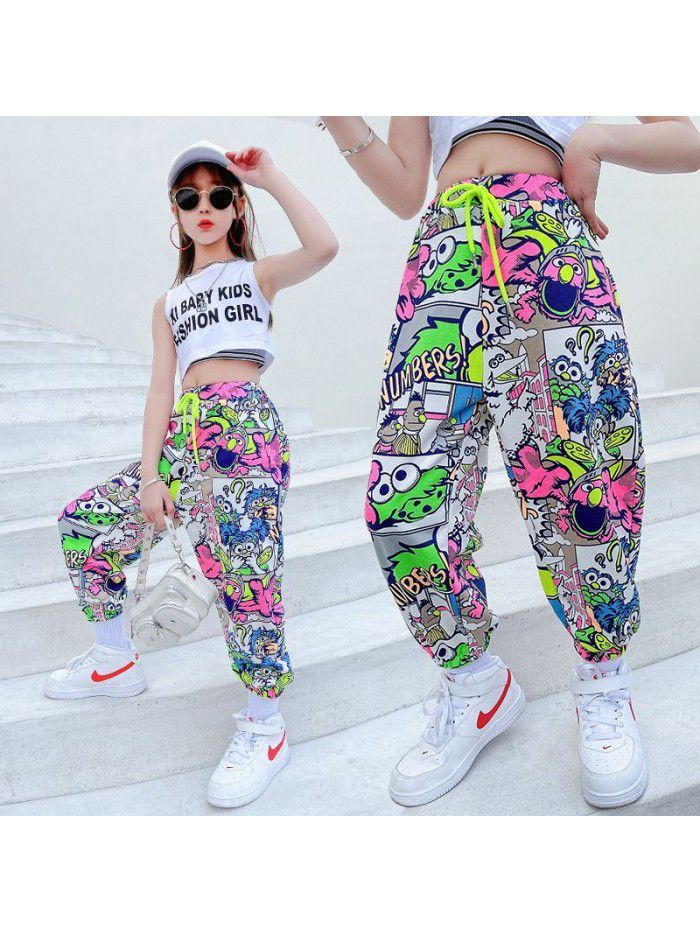 Girls' thin sports pants summer pants foreign style leisure pants loose knickerbockers children's anti mosquito pants summer 