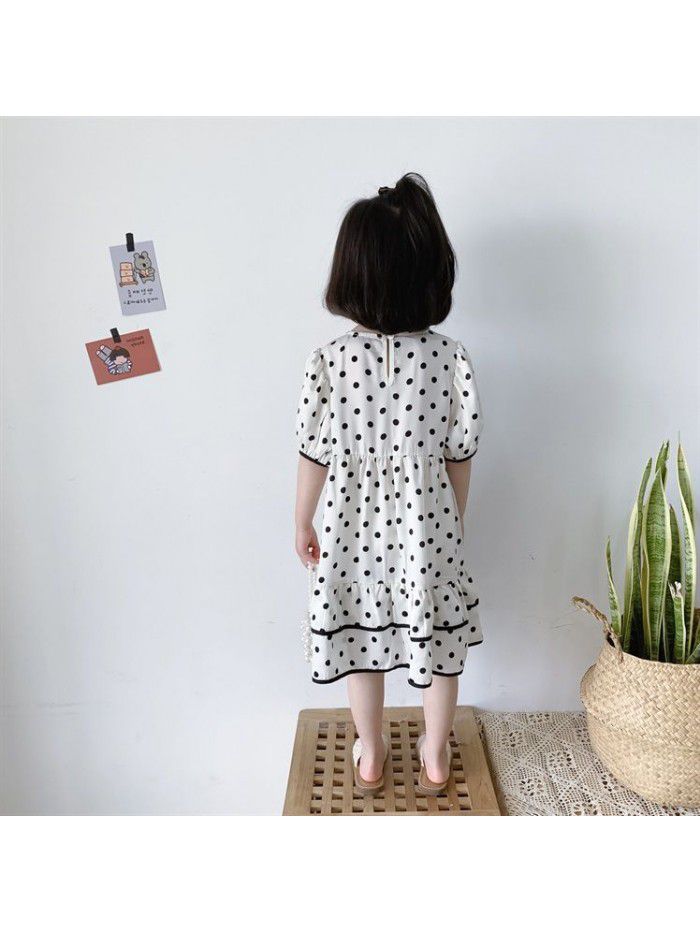 Girls' skirt summer  new children's Korean Princess Dress Chiffon wave point dress fashion 