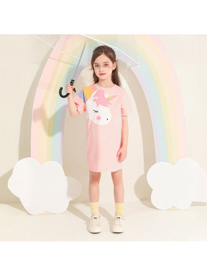 A new summer  children's T-shirt skirt cotton printed girl's dress 