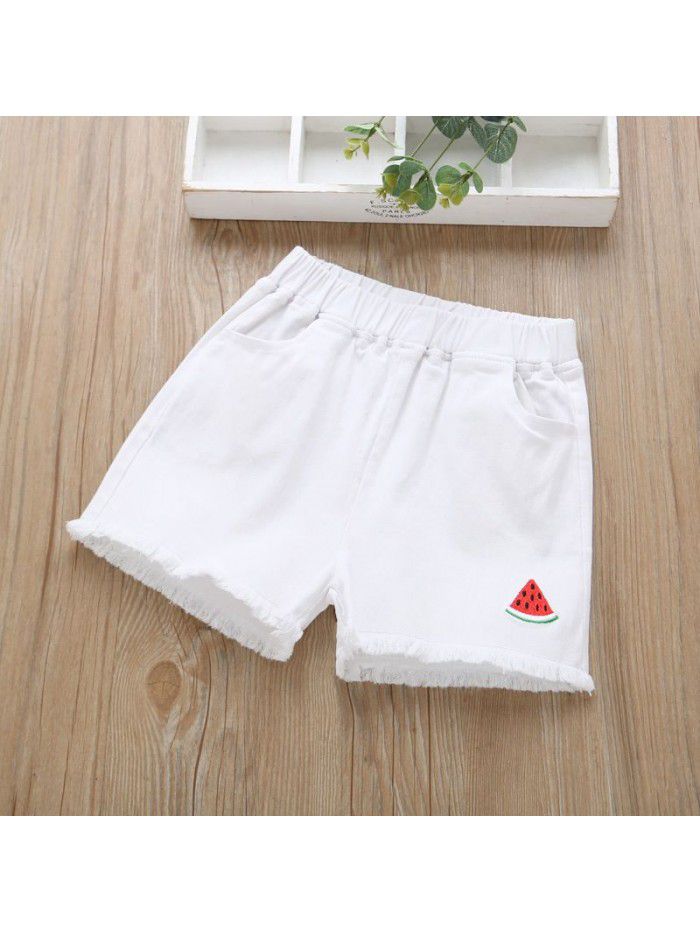 Girls Denim Shorts wear  new baby children's summer foreign style children's wear small wrinkled chrysanthemum casual thin pants 