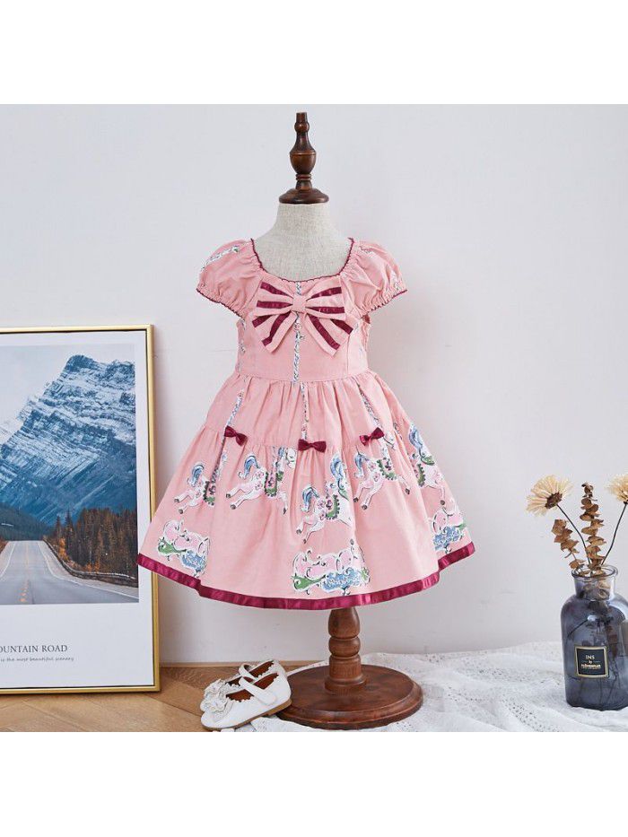 summer new children's printed short sleeve dress, European and American children's princess skirt 
