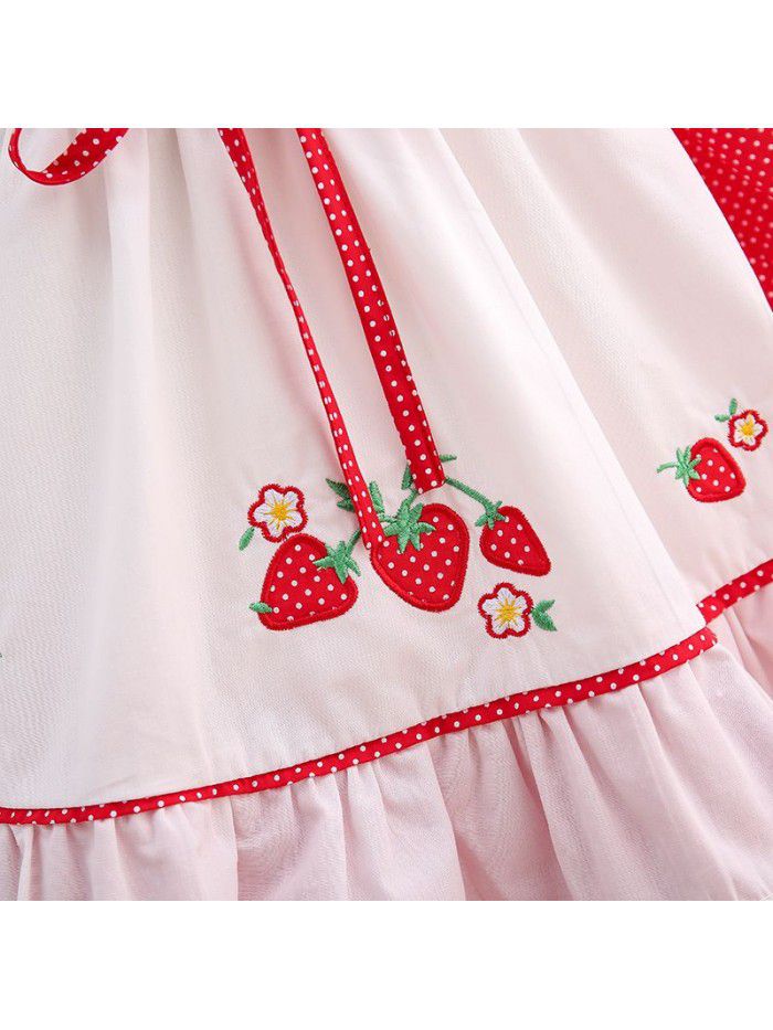 spring new children's Princess Dress wave point embroidery children's long sleeve dress foreign style Lolita skirt 