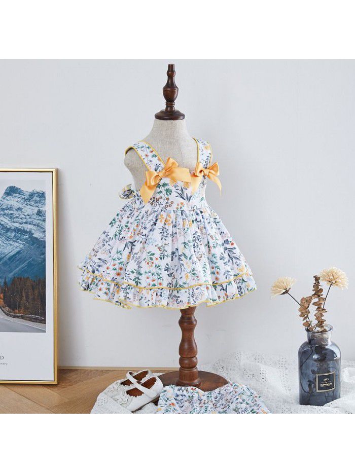 Printed strap skirt Spanish court style set cake skirt two piece children's dress high end customization 
