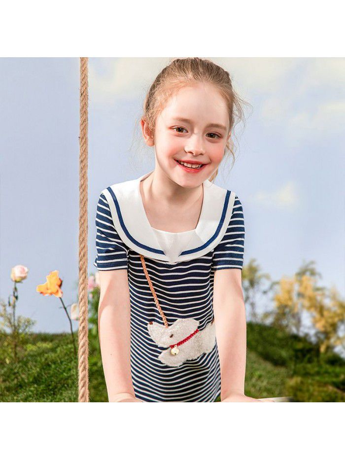 Girls' Navy Dress Korean children's clothing one hair generation baby summer  new children's Cotton Skirt 