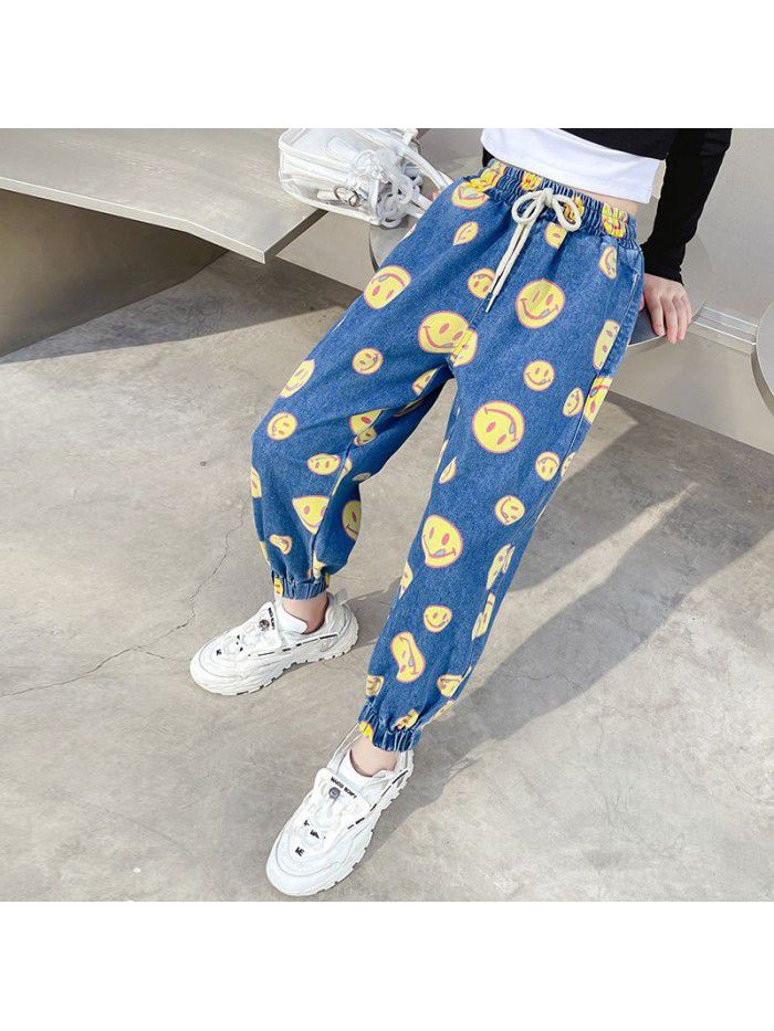 Girls' pants  new children's jeans spring and autumn loose fried street fashion 