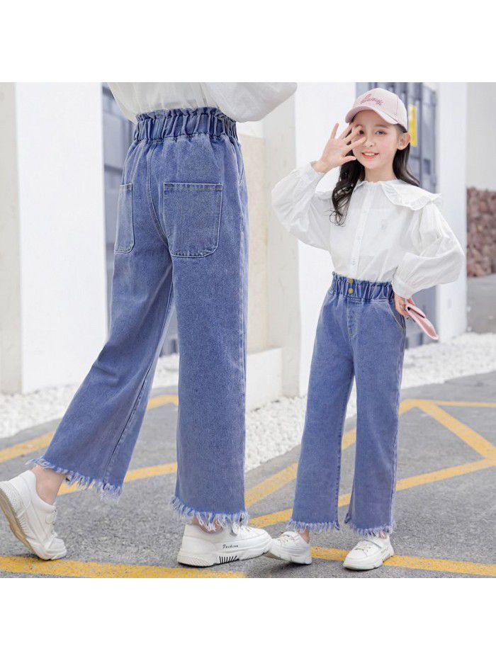 Girls' jeans spring and autumn dress foreign style loose spring straight wide leg pants spring middle school children's trousers children's trousers 