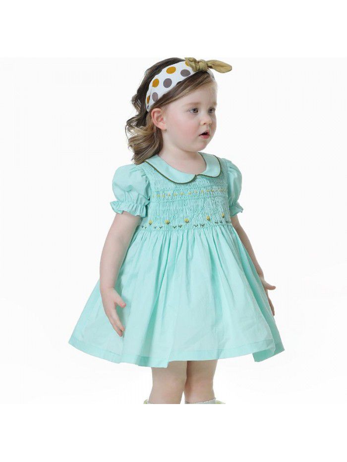 children's solid color children's skirt children's summer Princess Dress summer hand embroidered girl's dress 