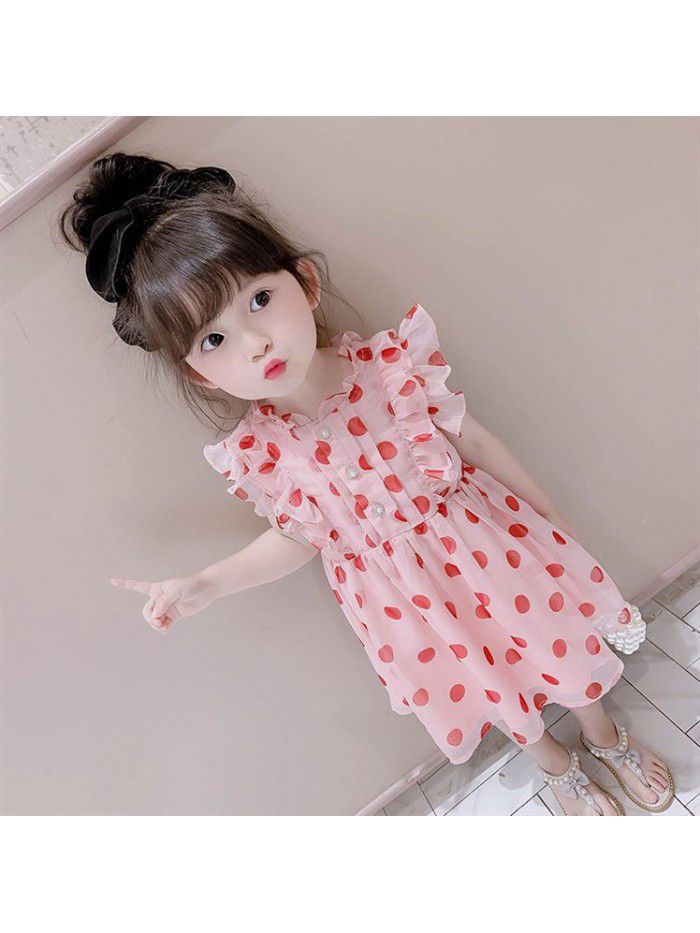 Girls' summer dress children's fashion wave dot skirt fashion baby Lace Chiffon Skirt Girl's net red princess skirt 