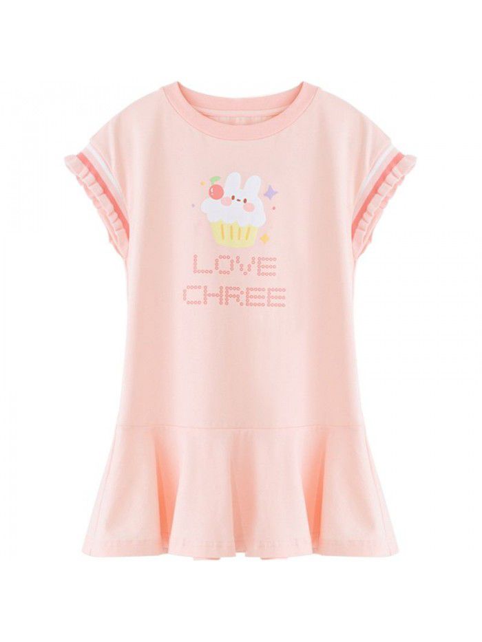 Girls' cotton dress Korean children's dress one hair generation baby summer  new children's printed skirt 