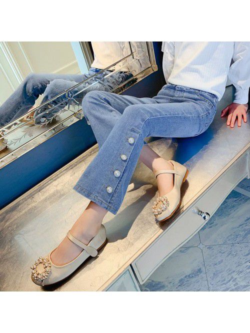 Girls' elastic jeans Korean slim four button ...