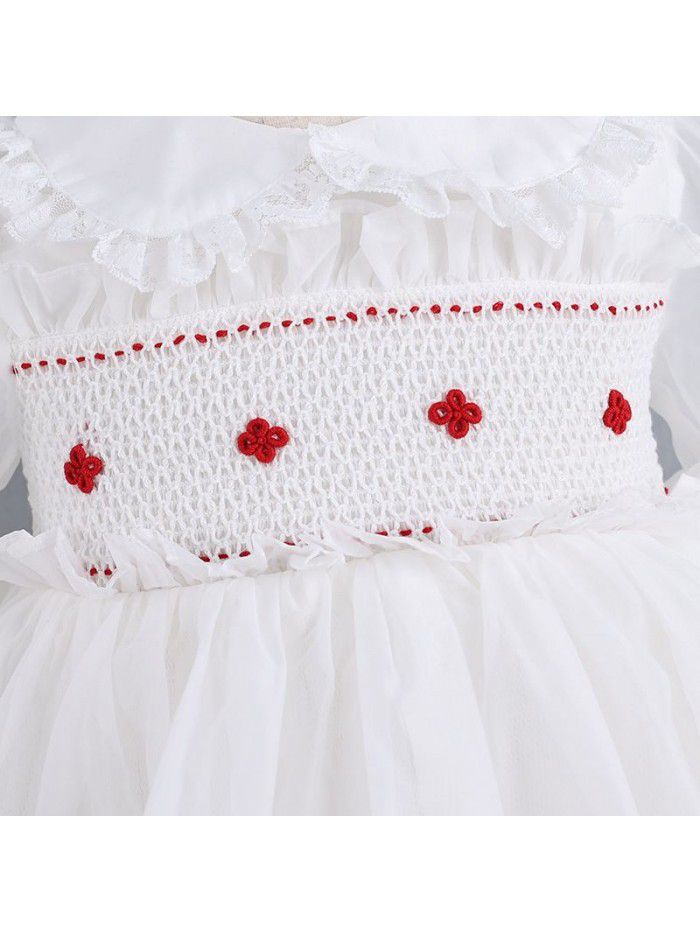 new girl's spring dress princess skirt hand drawn Lapel long sleeve dress Lolita children's poncho skirt 