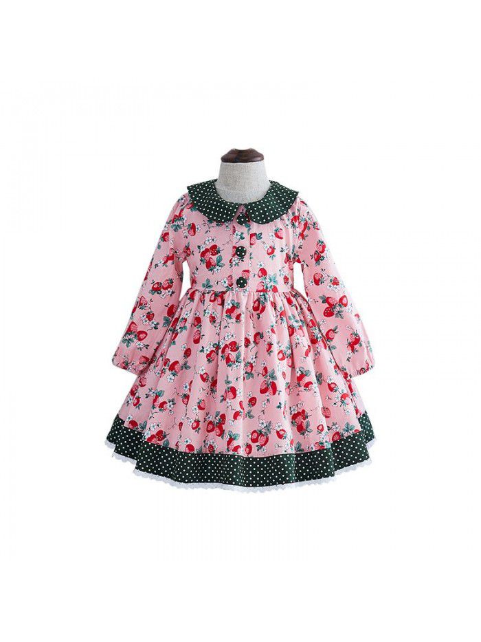  spring new girl's princess skirt long sleeve garden flower skirt children's dress foreign style children's dress 